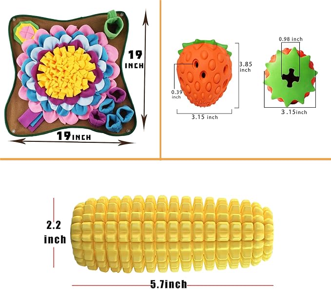 Dog Snuffle Mat, Slow Feeding Lick Pad, Strawberry Dog Chew, Corn Squeak Puppy Toy for Small Medium Large Breeds, Interactive Puzzle Toys for Training Foraging Enrichment Skills