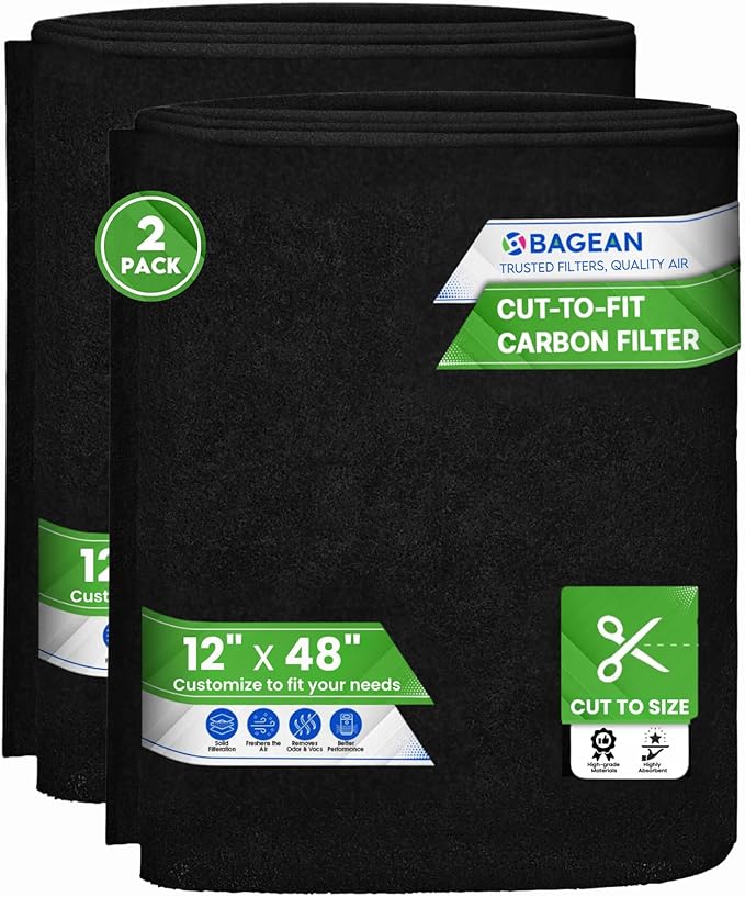 Cut to Fit Activated Carbon Filter Sheet 12” x 48” - Activated Carbon Air Filter for Air Purifiers Window AC Air Vent And More - Charcoal Filters Absorb Odors & Freshens the Air (2-Pack)