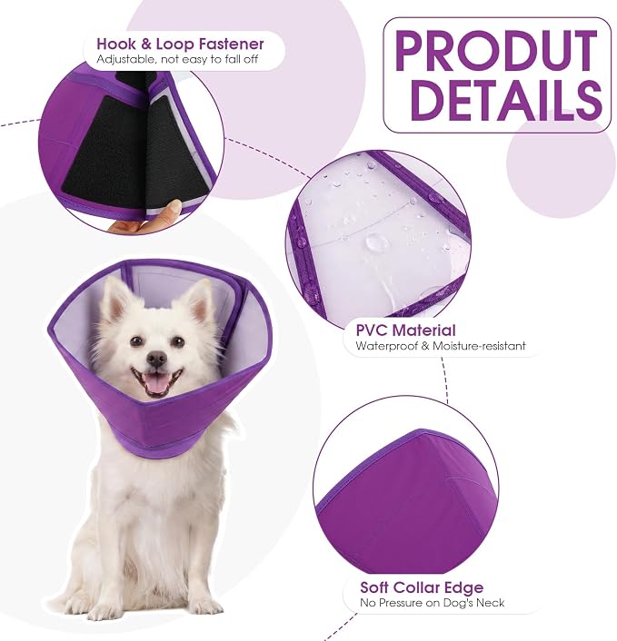 Allroaring Soft Dog Cone Collar Post Surgery Recovery,Waterproof Dogs Elizabethan Collar for Spay & Neuter Cones of Shame with Comfy Neck Padded Adjustable Cone to Stop Licking for Large Dog L Purple