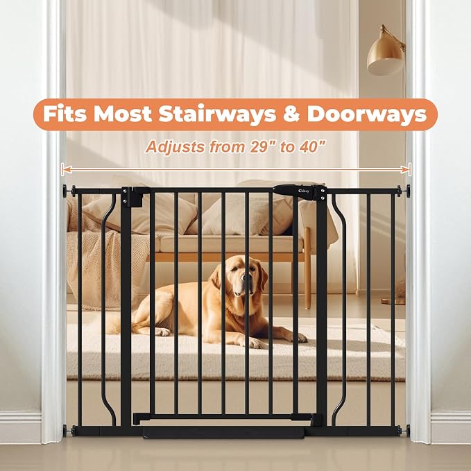Baby Gate for Stairs No Drilling, 29"-40" Auto Close Dog Gate Indoor | Doorways & Stairs, Pressure Mounted Adjustable Pet Gate, Easy Walk Through Child Gate for Children & Pets Stroller Friendly