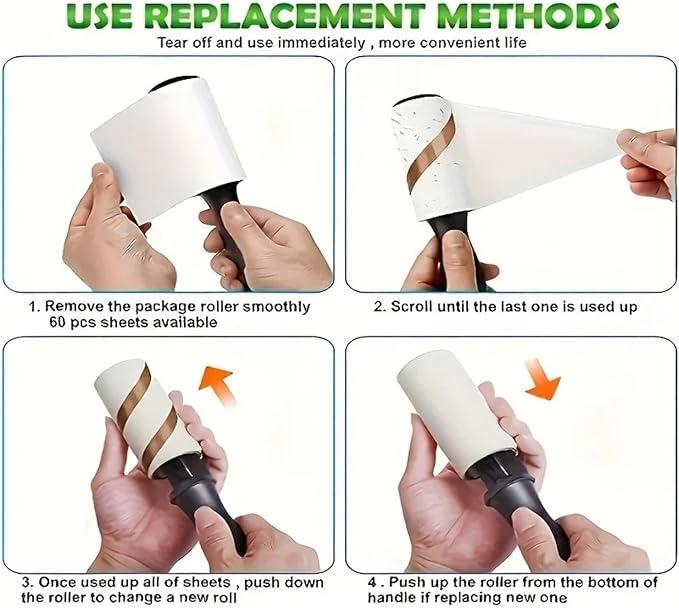 Sticky Lint Roller for Pet Hair,– Removes Fur from Clothes, Furniture & Carpets, Adhesive Cleaning Tool(1 Handle 2 Paper)