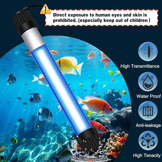 13W Timer UV Aquarium Clean Light Algae Removal Fish Tank LED Light Green Clean Waterproof for Pond Tank Aquarium