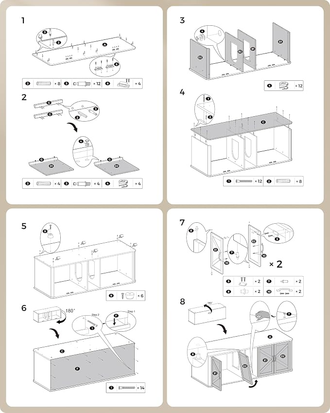 Feandrea Double Cat Litter Box Enclosure, Modern Litter Box Furniture Hidden for 2 Cats, Front Entry, Cat House, Side End Table, TV Stand, 59 x 19 x 19.5 Inches, Heather Griege UPCL010G01