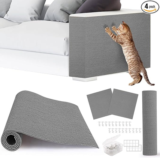4pack Cat Scratch Couch Furniture and Wall Protector | Adhesive Cat Scratch Pad for Covering Cat Tower, DIY Climbing Cat Scratcher Couch Protector from Cat Claws Scratching (Light Gray)