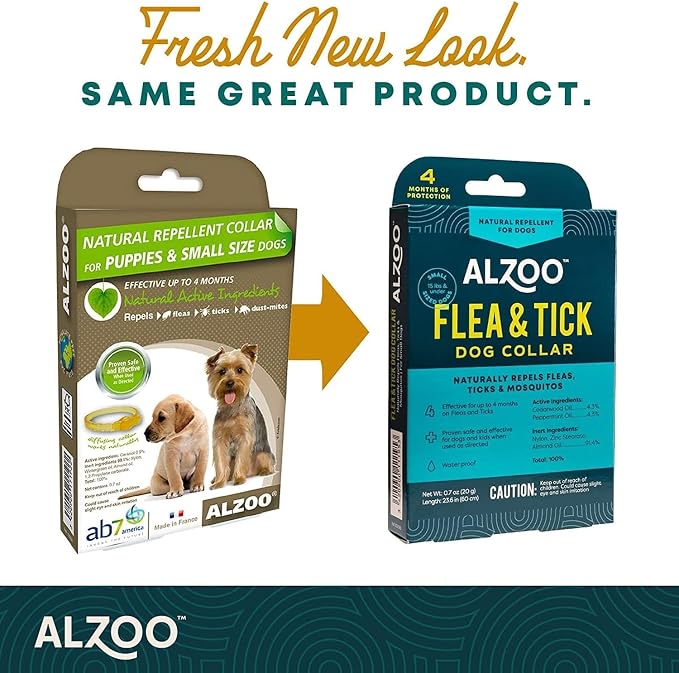 ALZOO Natural Flea & Tick Dog Collar - Helps Repel Fleas, Ticks & Mosquitoes - 100% Plant-Based Active Ingredients, Waterproof, Up to 4 Months Protection - Small-Sized Dogs 15 lbs & Under - Pack of 3