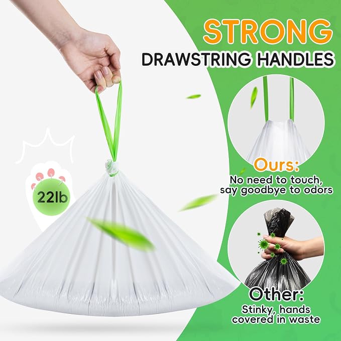 120 Pack Cat Litter Box Liners for Meo Want SC01, MWSC02 SC09, MW-LR01,1.5 Mil Thick Drawstring Heavy Duty Leak-proof Disposable Smart Self-Cleaning Litter Robot Waste Drawer Trash Bags 18" x 12.6"