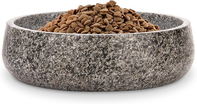 Granite Dog Bowl, Natural Stone Weighted Spill Proof Pet Food Water Container, Non-Slip Easy to Clean, Large Size for Medium and Large Dogs