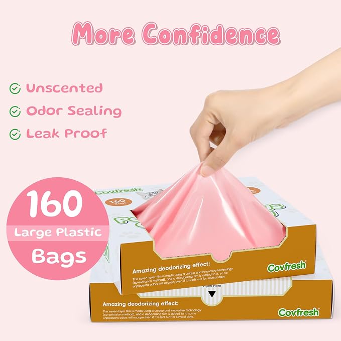 Odor Sealing Dog Poop Bags with Handles – 160 Count – Large Capacity | Heavy Duty Thick Pet Waste Bags - Leak Proof, Odor - Blocking (Pink)