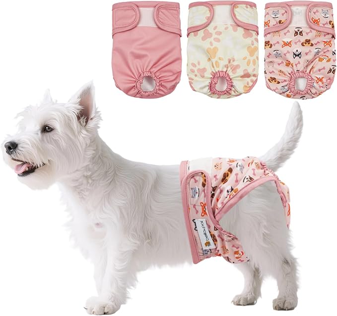 BELLA & PAL Washable Dog Diapers Female, 3 Pack Highly Absorbent Dog Diaper, Leak-Proof Diaper for Dog Female in Heat, Period, Incontinence, Excitement Pee (Pink Delight, S (10-14" Waist))