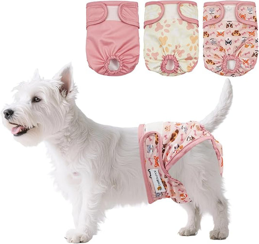 BELLA & PAL Washable Dog Diapers Female, 3 Pack Highly Absorbent Dog Diaper, Leak-Proof Diaper for Dog Female in Heat, Period, Incontinence, Excitement Pee (Pink Delight, S (10-14" Waist))