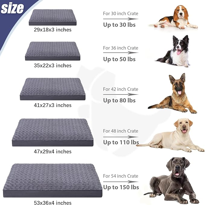 Dog Crate Bed Waterproof Jumbo Dog Beds for Extra Large Pets Rose Velvet Soft Fluffy Washable with Removable Cover & Anti-Slip Bottom, 47 x 29 Inch, Gray