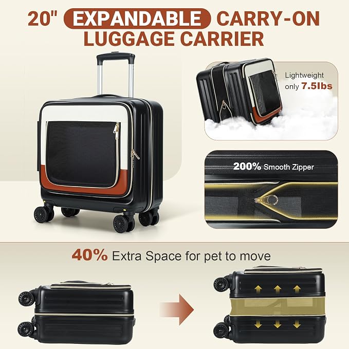 Lekereise Cat Carrier with Wheels Airline Approved Designed for Small Dogs with Expandable Design, 2-in-1 Rolling Cats Travel Carrying Bag for Pets & Owner's Suitcase