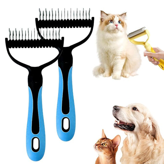 Double-Sided Pet Grooming Brush for Dogs and Cats, 2026 New Dog Deshedding Brush, Dematting Comb Removes Tangles Knots and Loose Fur, Ergonomic Pet Grooming Tool (Blue*2)