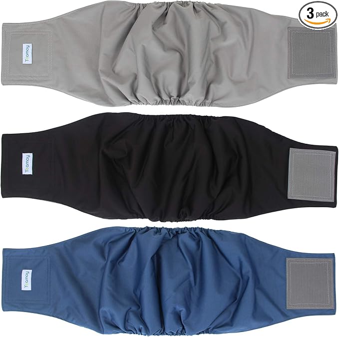 Teamoy 3 Pack Male Dog Diaper Wrap with Gray Lining, Washable Puppy Belly Bands, Super-Absorbent and Comfortable(XL,25"-29" Waist)