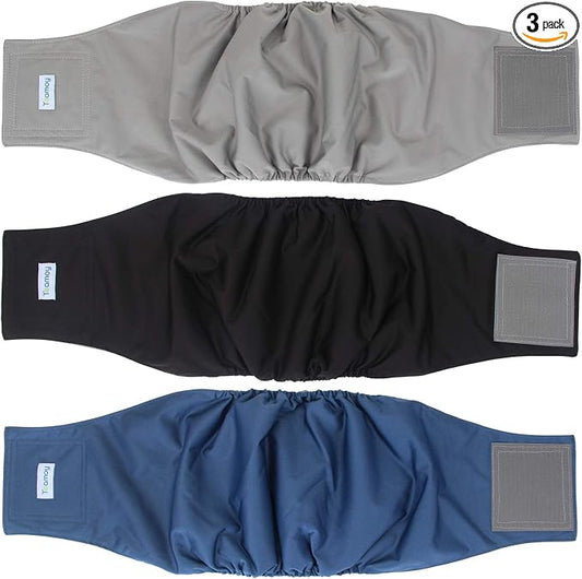 Teamoy 3 Pack Male Dog Diaper Wrap with Gray Lining, Washable Puppy Belly Bands, Super-Absorbent and Comfortable(XL,25"-29" Waist)