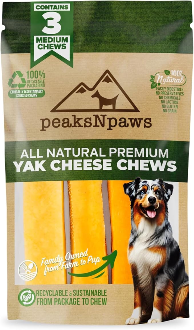 peaksNpaws All Natural Premium Yak Cheese Chews, Medium, 3 Chews, 7.5 oz