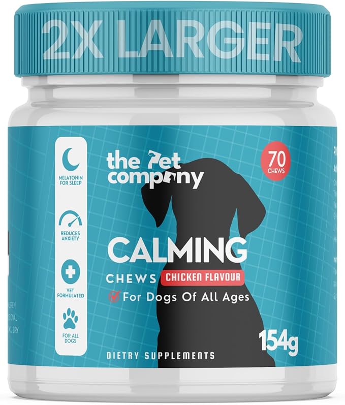 TPC Calming Chews for Dogs – 70 Soft Chicken-Flavored Treats for Anxiety Relief, Fireworks & Thunderstorm Stress, Separation, Sleep Aid & Hyperactivity – Natural Melatonin & L-Tryptophan