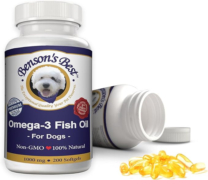 Benson's Best Omega 3 Fish Oil for Dogs - Anchovy Oil Softgel Capsules - Provides 43% More Omega 3 Fatty Acids Than Salmon Oil - 200 Softgels 1000 mg - 100% Pure, Non-GMO, Natural Pet Food Supplement