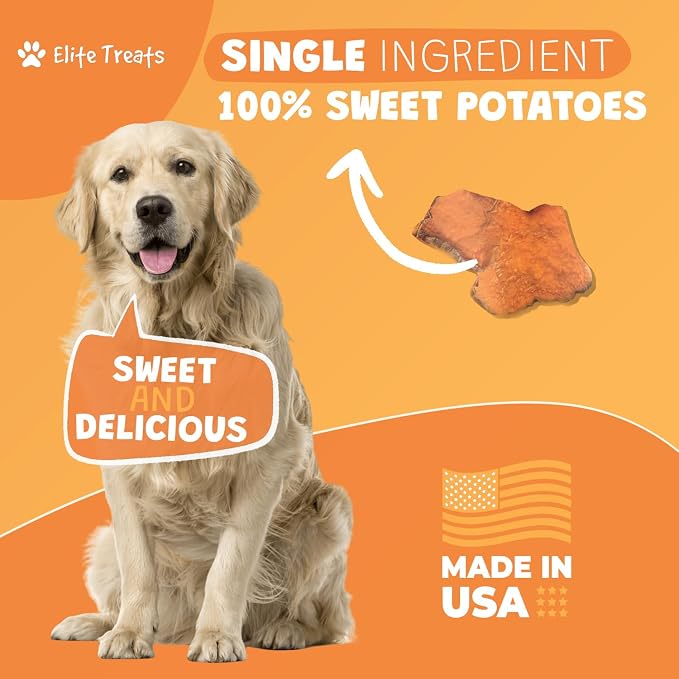 Sweet Potato Dog Treats Made in USA | 100% Natural, One Ingredient | Grain-Free Vegan Dog Treats for Puppies, Small, Medium & Large Breeds - 15 oz