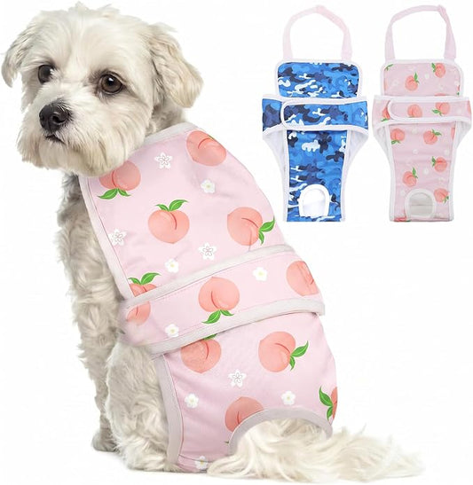 ASENKU 2 Pack Female Dog Diapers with Suspenders, Reusable Washable Puppy Panties for Small Dogs, Leak-Proof Pet Underwear for Heat Cycle & Period