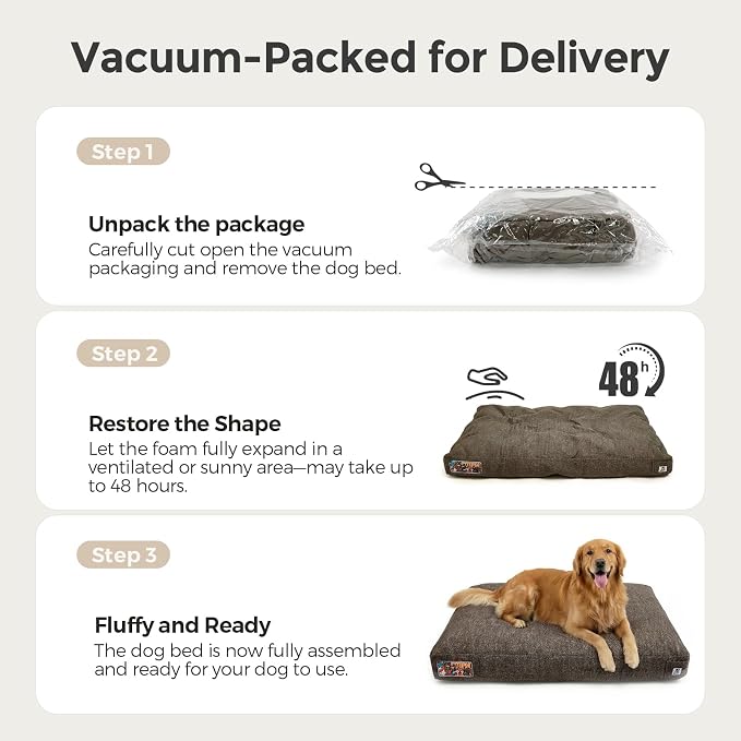 Sytopia 42 Inch Durable Dog Beds for Extra Large Dogs, Waterproof Pet Crate Pad with Machine Washable Removable Cover, Great for Indoor, Outdoor, Crate, Patio Use, Brown