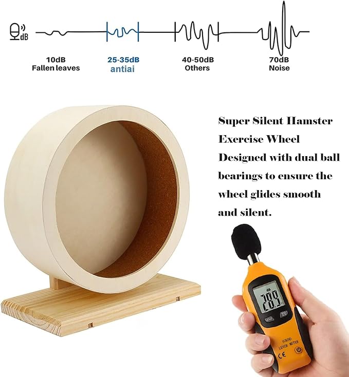 Hamster Exercise Wheel，Small Animals Running Toy Suitable for Rat, Pig, Chinchilla, Gerbil, etc. pet Wooden Harmless, Handmade (L)