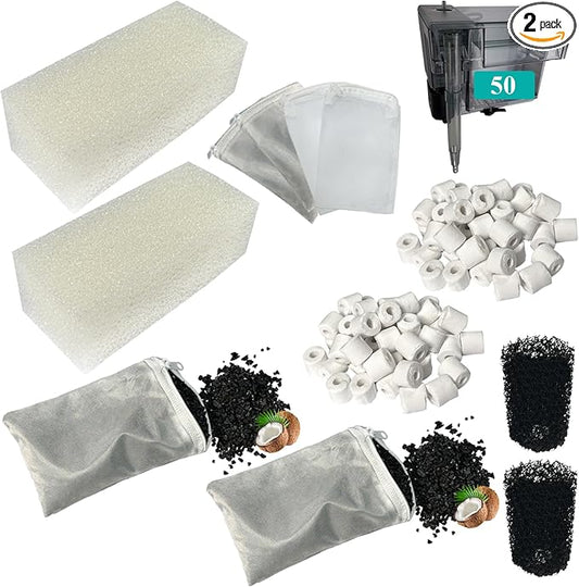 2 Set Three-Stage Filters Replacement Media Kit for AquaClear 50 Power Filter, Fish Tank Filter for 20-to-50 Gallon Aquariums