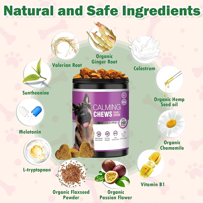 Calming Chews for Dogs 200 ct, Chicken Flavor, Melatonin of Dogs Travel, Veterinary Visits, Separation