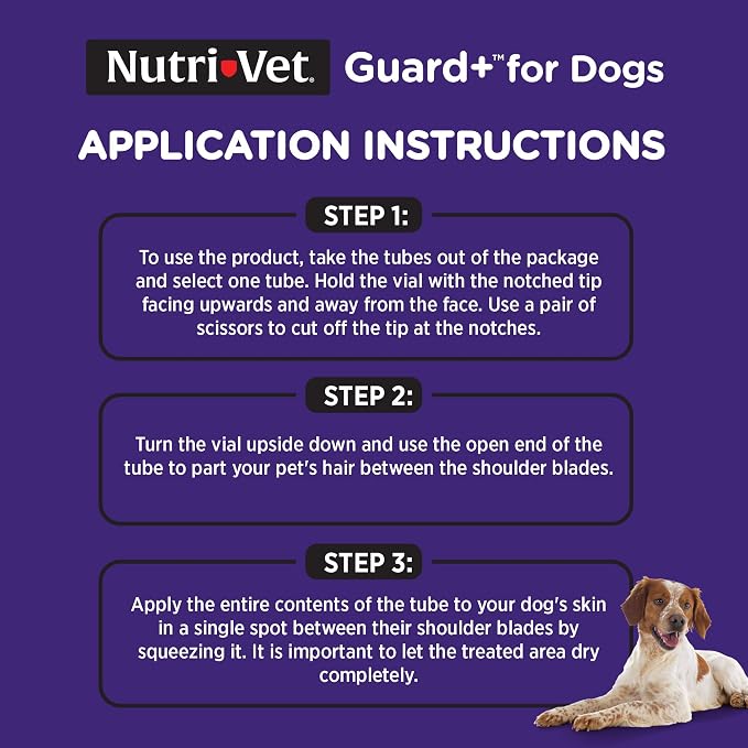 Nutri-Vet Guard+ for Dogs, Flea and Tick Prevention Spot On Drops, Topical Treatment for Dogs 23-44 lbs, Puppy Essentials, Waterproof Formula, 3 Monthly Doses, 90 Days of Protection