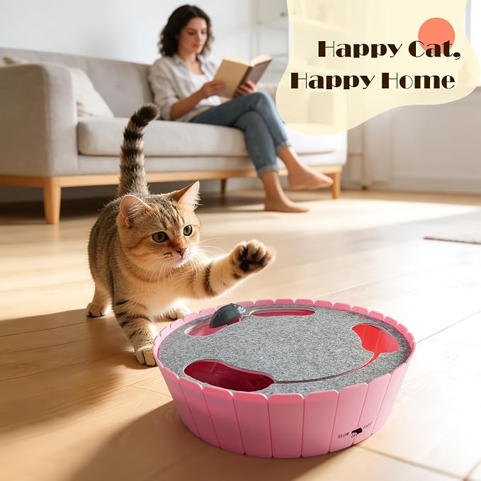 Pawaboo Interactive Cat Toy with Moving Mouse, Electronic Motion Pop and Play Hide Seek Cat Toys, Automatic Teaser Cats Toys Interactive for Indoor Cats Play, Pink