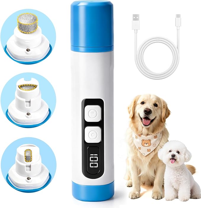 Ultra Quiet Dog Nail Grinder with LED Light & Safety Guard - Upgraded 3-Speed Rechargeable Dog Nail Trimmer for Painless Grooming of Dogs & Cats, (Small, Medium, Large)