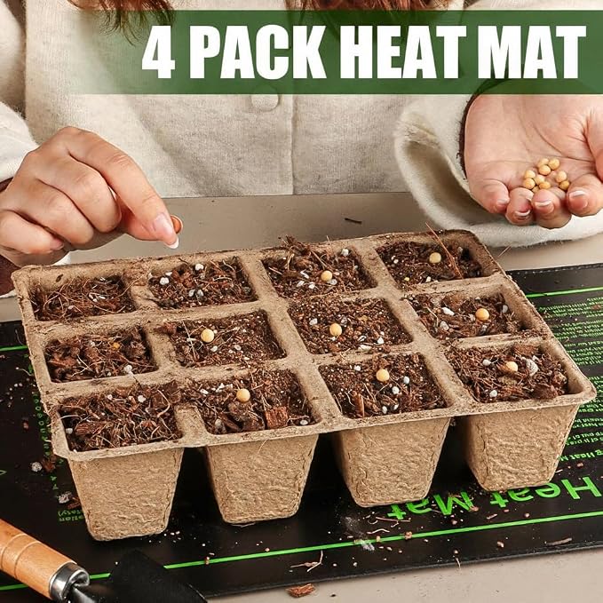 4 Pack Seedling Heat Mat for Plants Seed Starting, Waterproof 10"x 20" Warming Mat Plant Heating Pad for Seed Germination, Indoor Growing, Hydroponic, Greenhouse