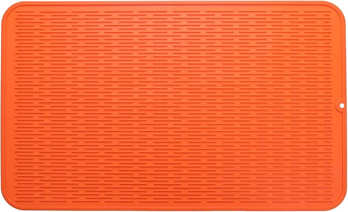 MicoYang Silicone Dish Drying Mat for Multiple Usage,Easy clean,Eco-friendly,Heat-resistant Silicone Mat for Kitchen Counter or Sink,Refrigerator or Drawer Liner Orange 3XL 28 inches x 18 inches