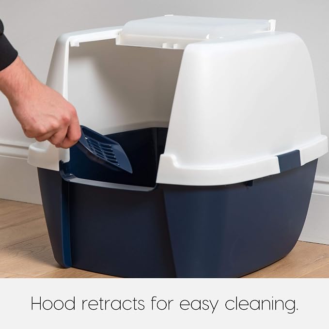 IRIS USA Jumbo and Corner Cat Litter Box with Scoop Set, 2 Pack, Navy