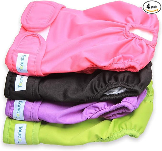 Teamoy 4pcs Washable Female Dog Diapers, Reusable Doggie Diaper Wraps for Female Dogs, Super-Absorbent and Comfortable, Large
