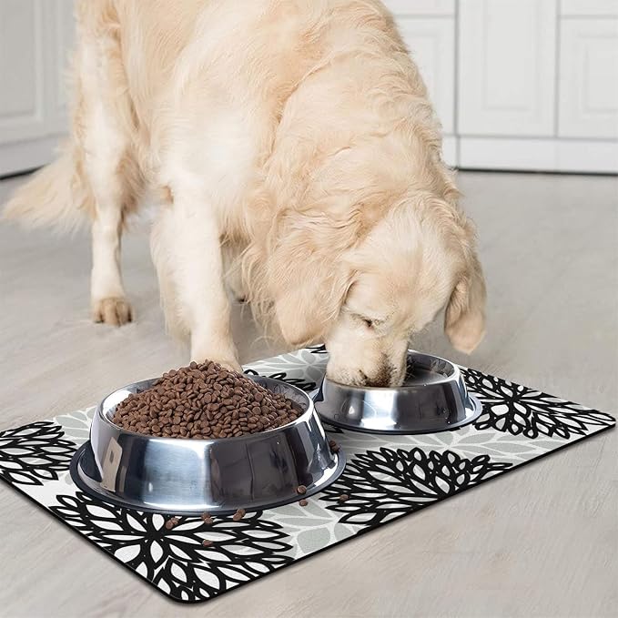 Dog Food Mats for Floors, Absorbent and Quick-Drying Pet Cat Food Mat,Anti-Fouling and Easy-to-Clean Pet Feeding Mat,Dog Bowl Mat for Messy Drinking Water Bowls.17x32, Bohemia Dahlia Floral Style