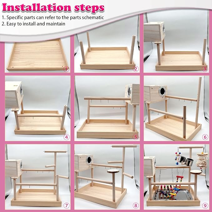 kathson Bird Playground,Parrot Play Stand,Parakeet Play Gym with Breeding Box and Food Cups,Cockatiel Perch Stand with Chewing&Exercise Toys,Birds Playstand for Budgie Conures Lovebirds