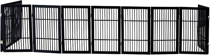 Urnporium Pet Dog Gate Freestanding, Strong Durable Folding Wooden Fence, Portable Acacia Hardwood Safety Barrier for Indoor & Outdoor Use (Black Pet Gate, 10 Panel 30" Tall)