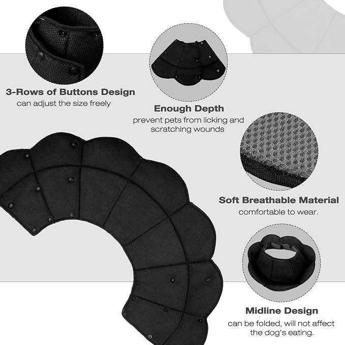 Soft Dog Cone for Large Dogs,Breathble Adjustable Dogs Recovery Collar After Surgery,Protective Elizabethan Cones,E Collar Alternative to Stop Licking,Comfortable Dog Cones,Black,S