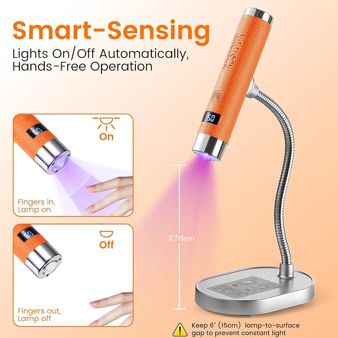 Mini UV Lamp for Gel Nails- Handheld Flash Cure Fast Dry UV Lamp with Stand- Rechargeable Nail UV Led Curing Light with Auto Sensor for Home Manicure Salon (Orange)