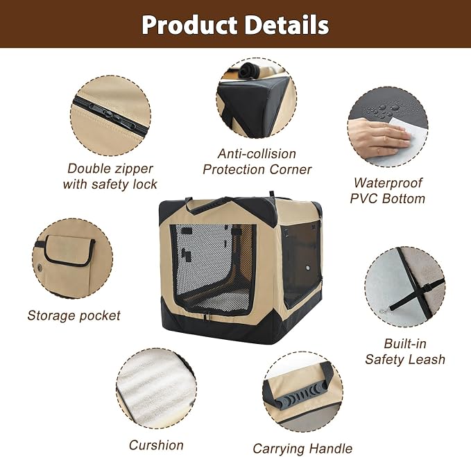 Garnpet Soft Dog Crate for Extra Large Dogs, 4-Door Foldable Collapsible Dog Crate with Soft Sides, Indoor & Outdoor Travel Dog Kennel