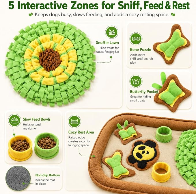 2IN1 Dog Bed Mat&Snuffle Mat for Dogs Large Breed, 28.3''x28.3'' Interactive Puzzle Dog Food Mat, Easy to Clean, Durable, Mental Stimulation & Slow Feeding Game for All Breeds