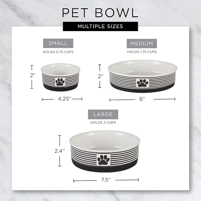 Bone Dry Pet Bowl Collection Ceramic Set, Large, Marble, 2 Count, White