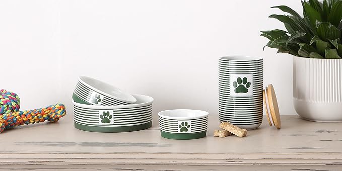 Bone Dry Paw & Patch Ceramic Pet Collection, Medium Set, 6x2, Hunter Green, 2 Piece (5742)