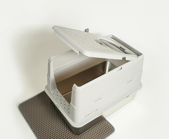 Enclosed Stainless Steel Cat Litter Boxs 21" L x12.2 W x 16.5" H with Litter Mat & Scoop.