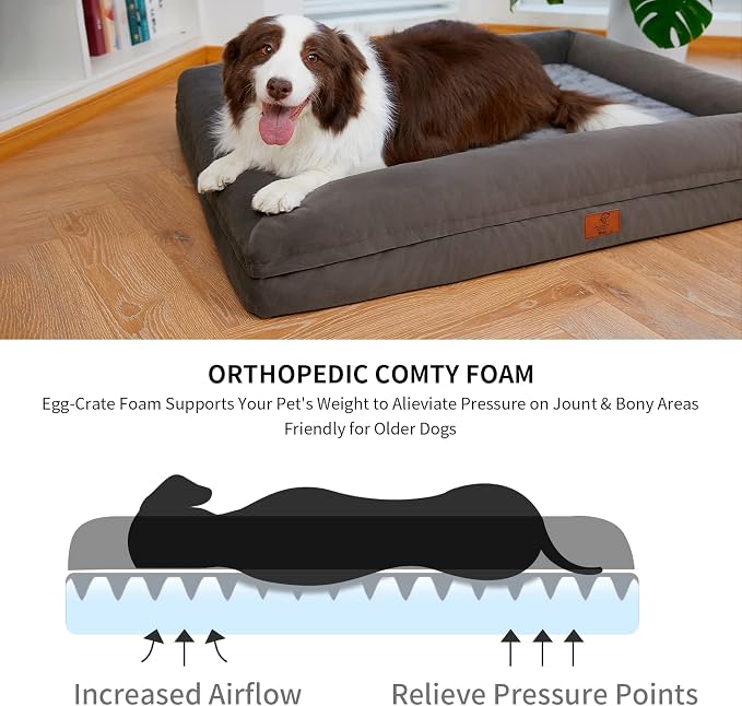 Yiruk XL Orthopedic Dog Bed for Large Dogs, Big Waterproof Dog Bed with Removable Washable Cover, 4-Sides Bolster Support Pet Couch Sofa with Non-Slip Bottom, Olive Green