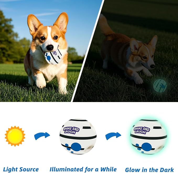 Glow in The Dark Dog Toys Ball, M, 3.46 in (8.8 cm) | Interactive, Shaking with Gibbering Sound