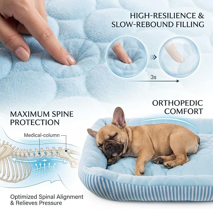 Cooling Dog Bed for Large Medium Small Dogs, Breathable Dog Cooling Mat with Self Cooling Ice Silk Fabric, Washable Summer Pet Bed for Indoor Outdoor, Blue Medium