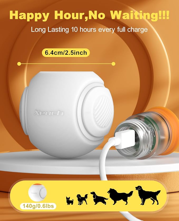 Xeuch LED Dog Ball Rechargeable, Light Up Dog Ball Toys, Bounce-Activated Durable Fetch Ball, Natural Rubber, Unique Scent, 2.5 inches, for Small & Medium Dogs (Orange)