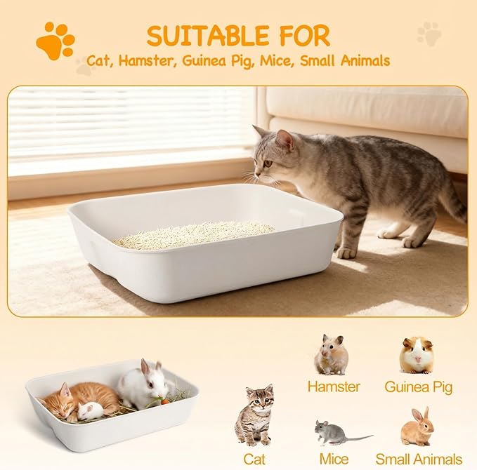 Disposable Litter Boxes for Cats, Durable and Water Resistant, Sustainable Large Disposable Litter Box, Disposable Cat Litter Boxes for Indoor/Travel Use, Standalone or as Liner (White, Large 3-Pack)